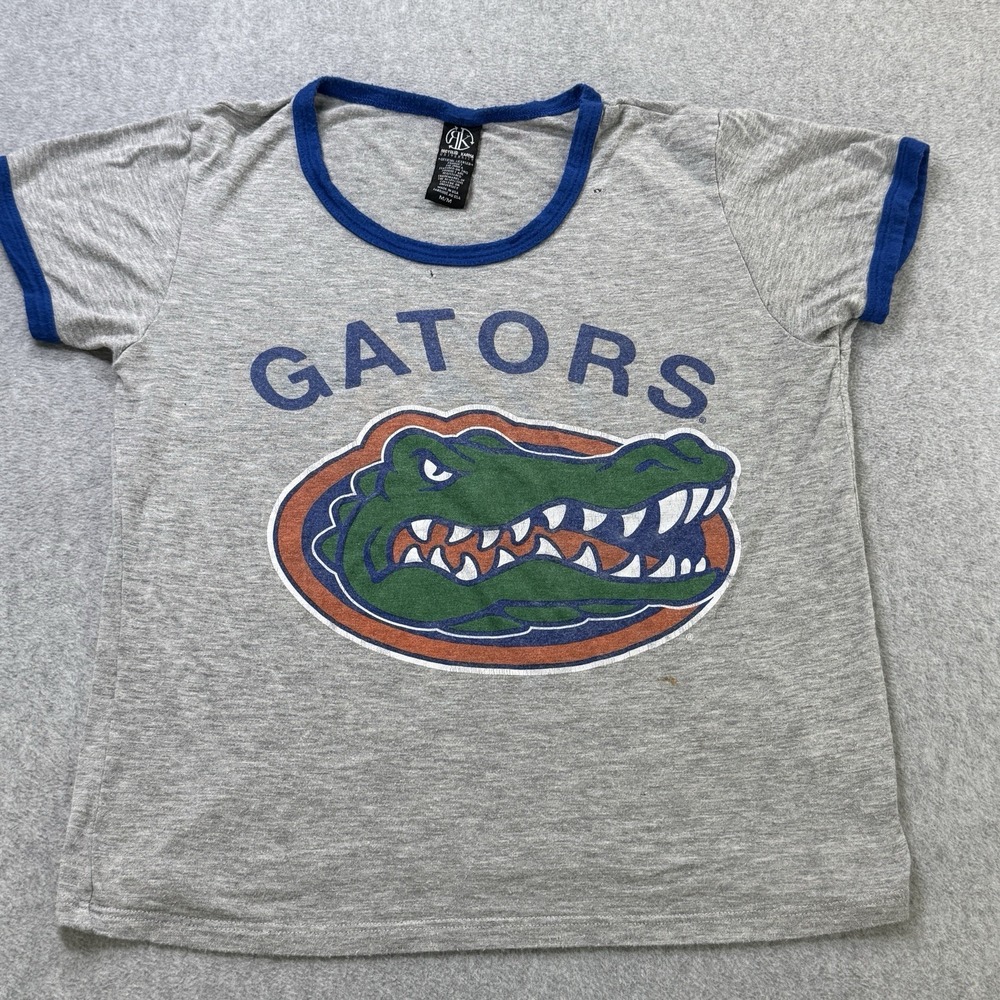 Recycled Karma University Florida Gators Ringer Tee Gray Blue Made USA M